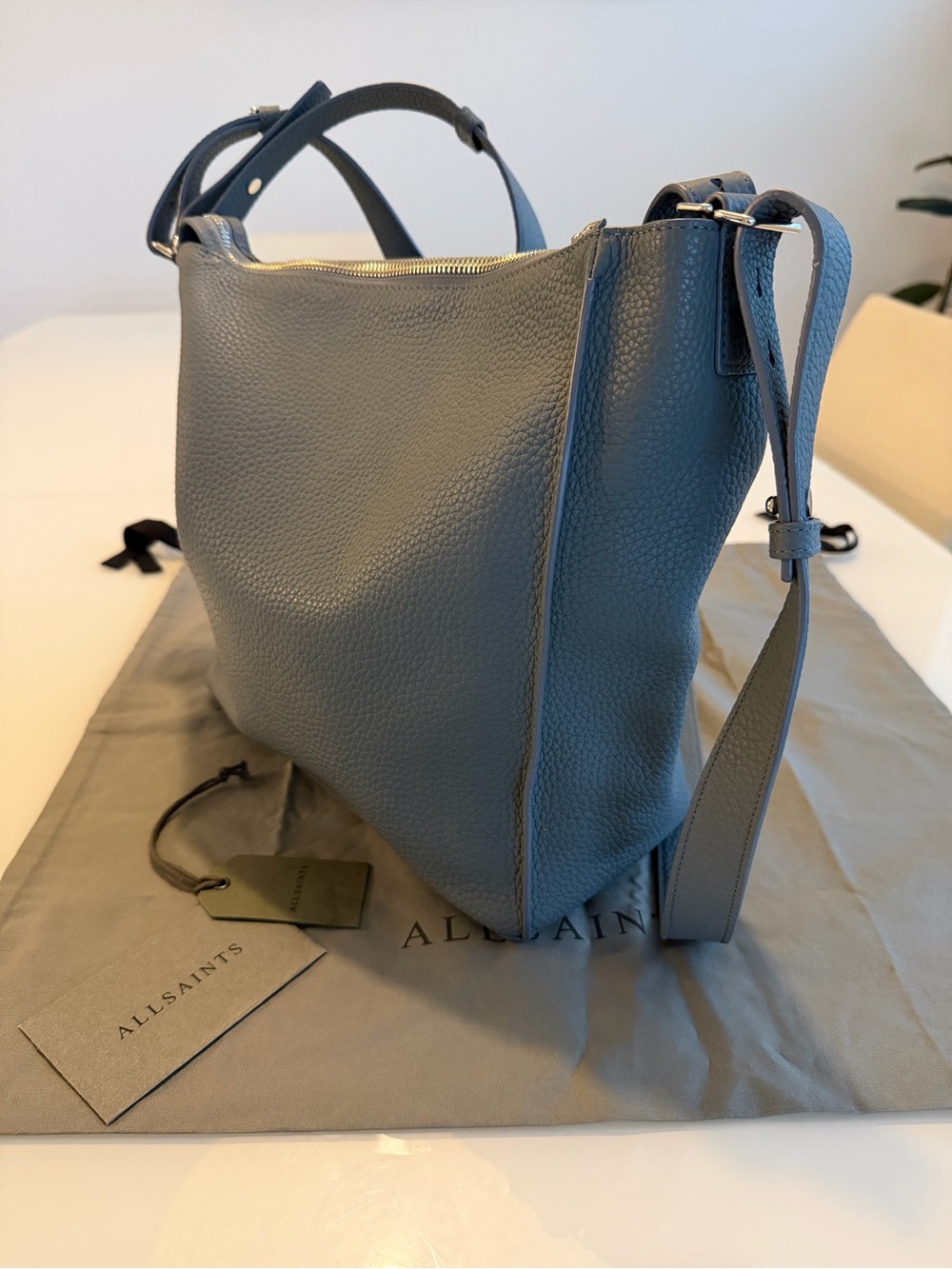 AllSaints Pebbled Leather Kita Crossbody Bag slate gray